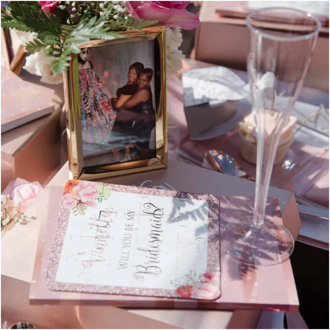 16*16 cm in oro rosa "Ti Sarà la mia ragazza di fiori?" Puzzle con proposta personalizzata con nome e firma personalizzati (3*5 puzzle)