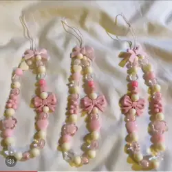 Pink Bowknot Bear Star Flower Cellphone Lanyard Phone Chains for Women Girls Sweet Pearl Phone Charm Strap Anti-lost Accessories