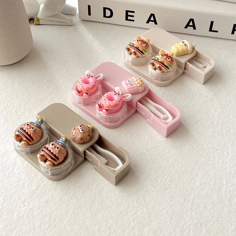 Cute Hello kitty Contact Lens Case Portable Beauty Pupil Storage Box with Tweezers Travel Lens Tool