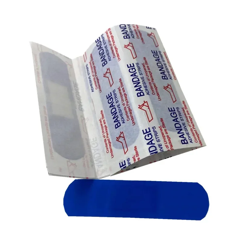 100pcs/set Food Service Band Aid Metal Detectable Blue Adhesive Bandages First Aid Plaster Wound Dressing Patch Woundplast