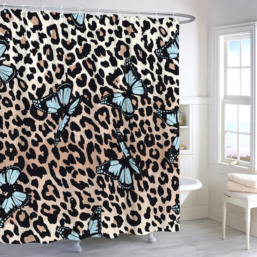 Colourful Butterfly Shower Curtain Leopard Print Women's Gift Polyester Fabric Home Shower Curtains Bathroom Decor With Hooks