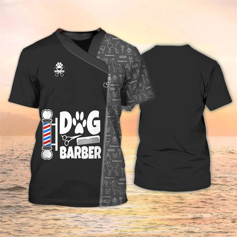 Pet Groomer Shirt Men\'s T-shirts Unisex Grooming Uniform Tops Summer Fashion Short Sleeve Workwear Tees O Neck Oversized Clothes