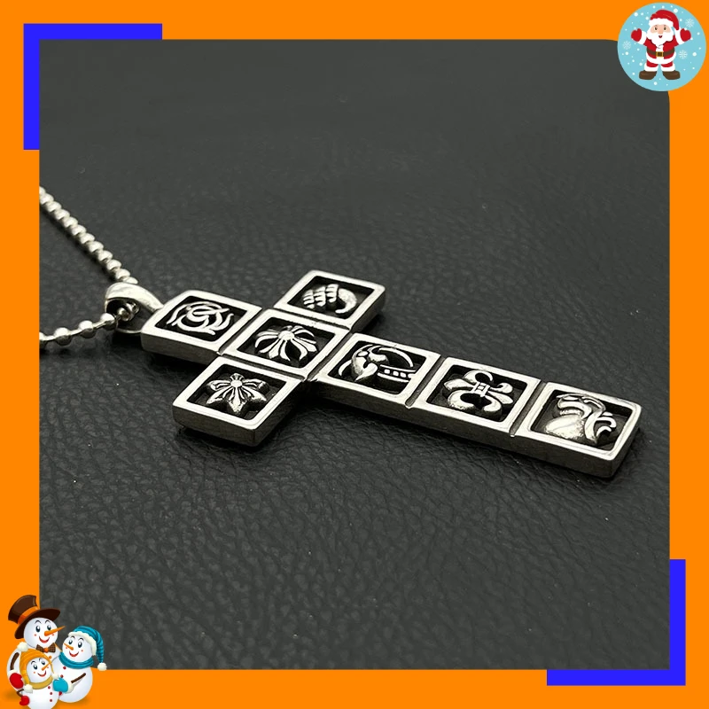 Premium Retro Seven-element Cross Necklace Medium Hip-hop Personality Pendant Classic Trendy Brand
