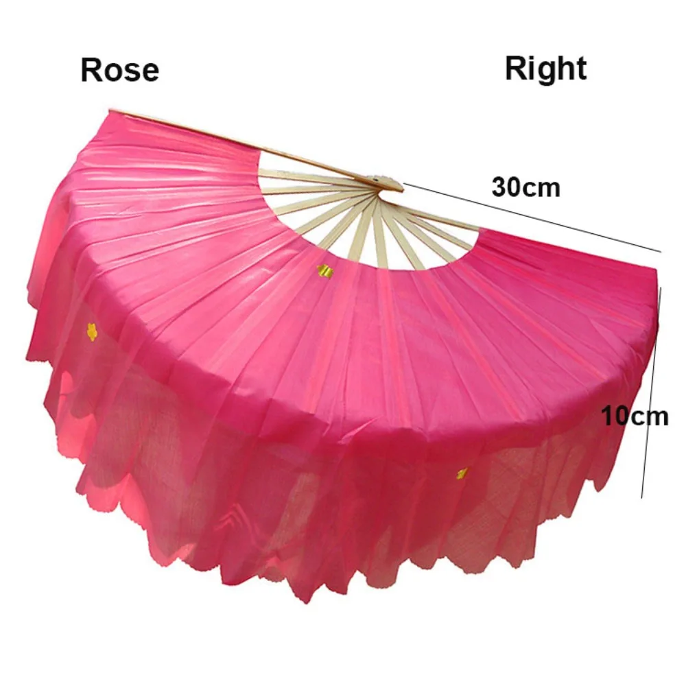 

30/36cm Bamboo Chinese Short Bellydance Fan 10/15/40cm Half Circle Silk 7 Styles Bamboo Fans 4 Colors Hand Dye Adults Fan