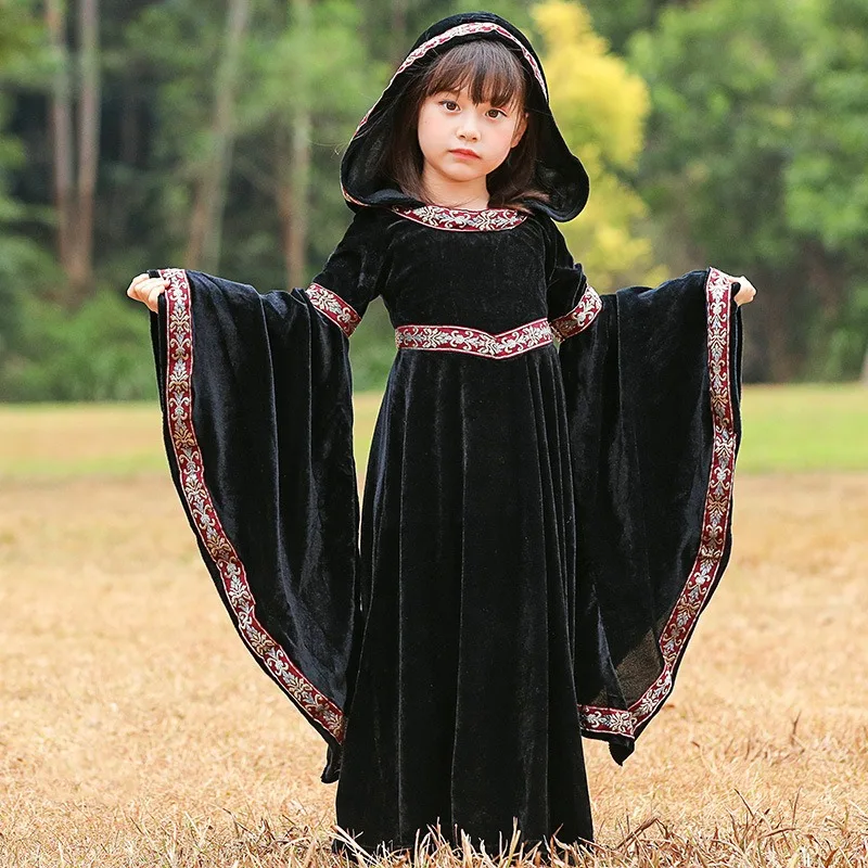 زي ساحرة مصاص الدماء في العصور الوسطى بأكمام طويلة فستان المحكمة القوطية زي أداء المسرح التاريخي مع تفاصيل من الدانتيل #3