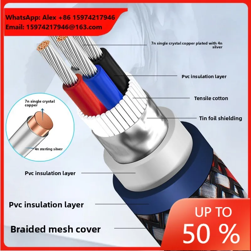 High-Fidelity Single Crystal Copper Silver-Plated PVC Audio Cable Balanced Male Female Connection For Mixer Audio Video Cables