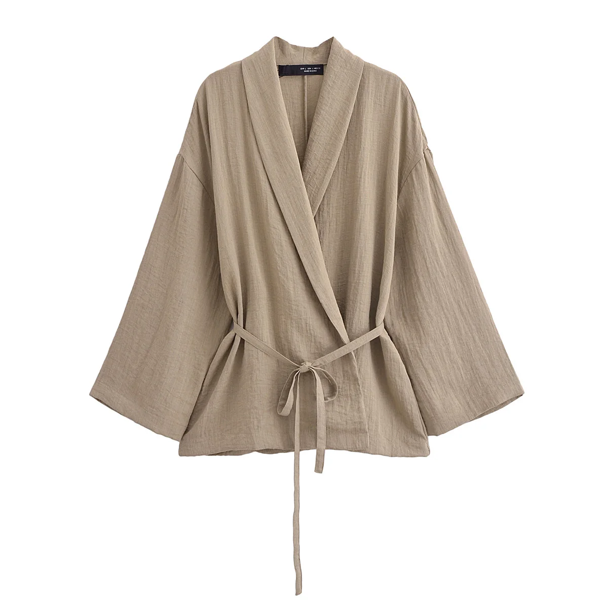 Tangada Women Khaki Oversized Cotton Linen Kimono Blouse With Slash 2024 Ladies Tops 6P077