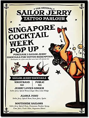 Tin Sign Sailor Jerry Tattoo Parlour 8x12 Inch Metal Tin Sign Decoration Iron Painting Metal Decorative Wall Art