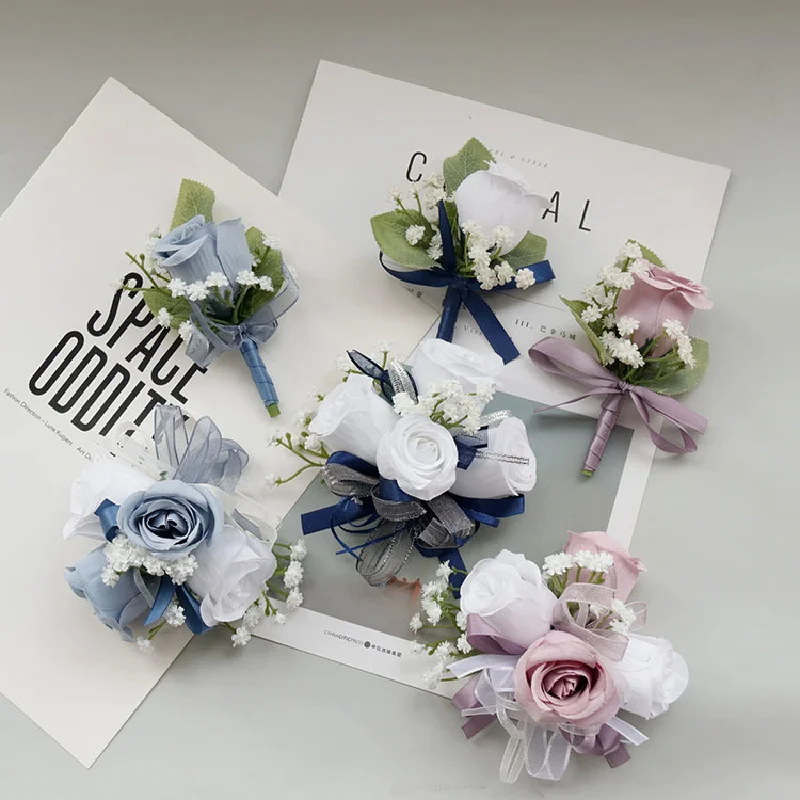 Boutonniere And Wrist Corsage Business Celebration Simulation Flower Wedding Supplies Cinema Photography Props Multi color 529