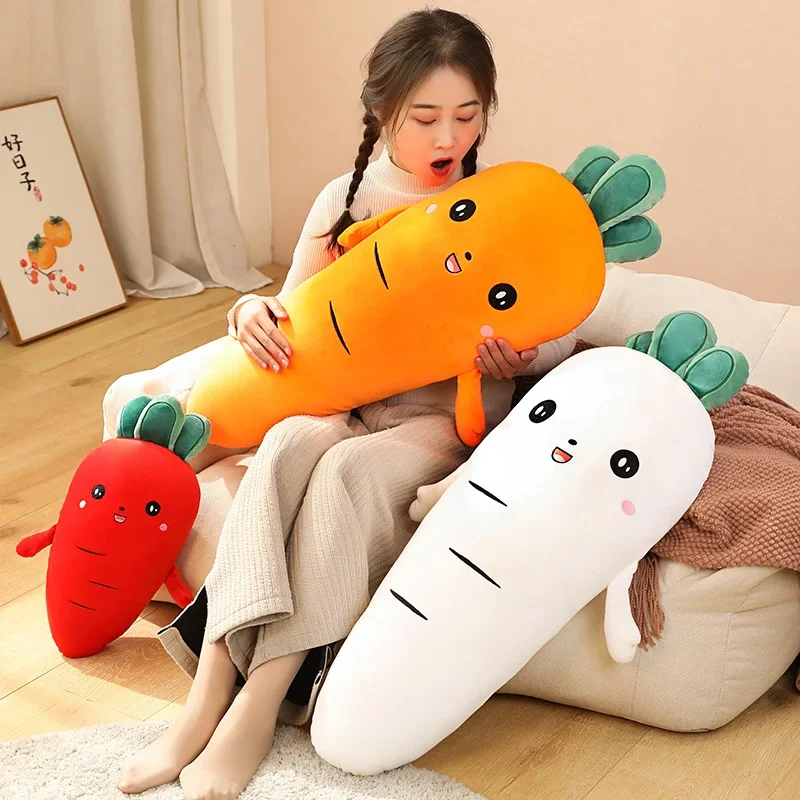 

50/90cm Cute Turnip Carrot Doll Stuffed Squishy Radish Plush Toy Red Orange White Smiling Face Plant Plushie Gift