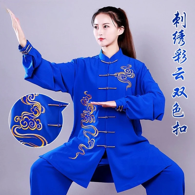 

clouds embroidery wushu taiji morning exercise team tai chi stage performance set chinese tai chi uniform