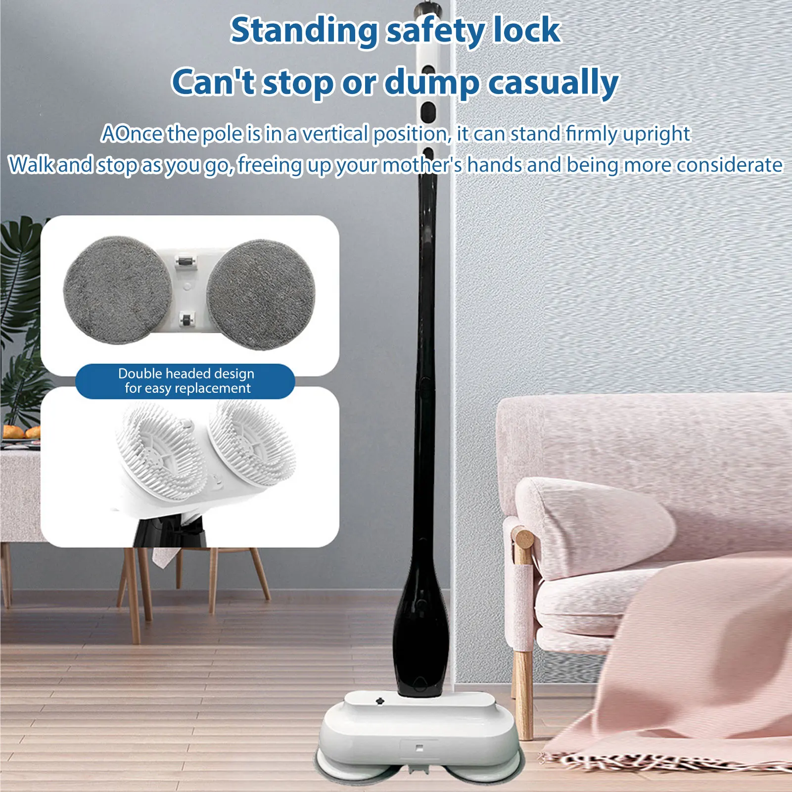 ممسحة تنظيف كهربائية متعددة الوظائف 2 في 1 رؤوس فرشاة 260 دورة في الدقيقة 800 مللي خزان 4000 مللي أمبير في الساعة 50 دقيقة مقبض قابل للتعديل