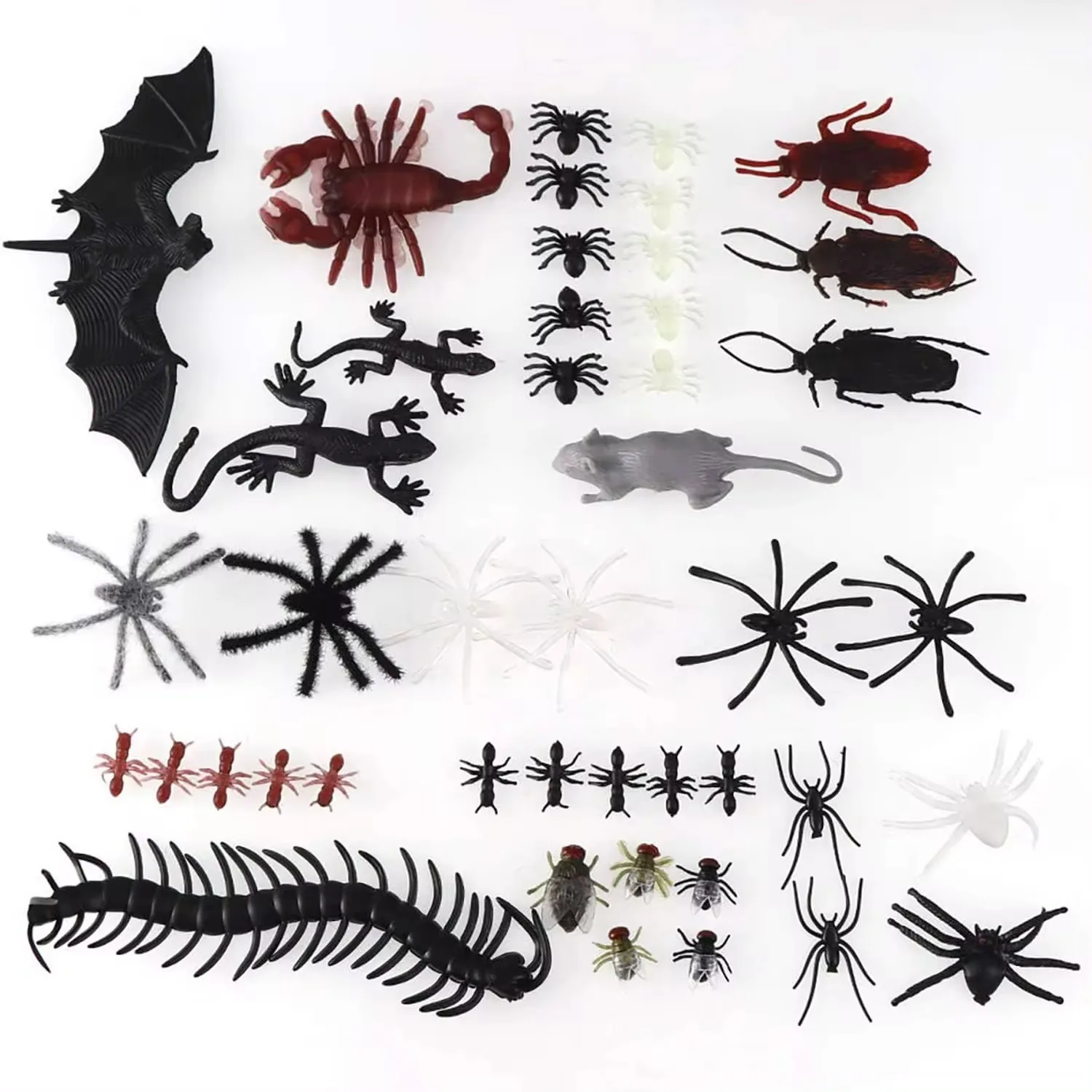 プラスチック製のゴキブリ装飾アクセサリー,ハロウィーンのガジェット,プラスチック製のおもちゃ,ゴム製のギャグ,実用的なジョーク,バグのおもちゃ,50個