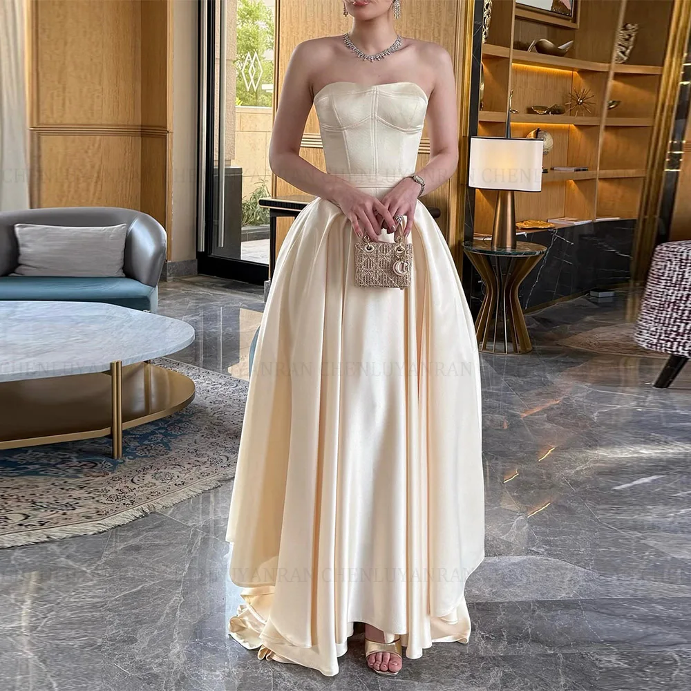 

MOLISA Customized Pleat Strarpless Mermaid Simple Formal Evening Dress Sleeveless Ankle Length Long Ball Prom Gown For Woman