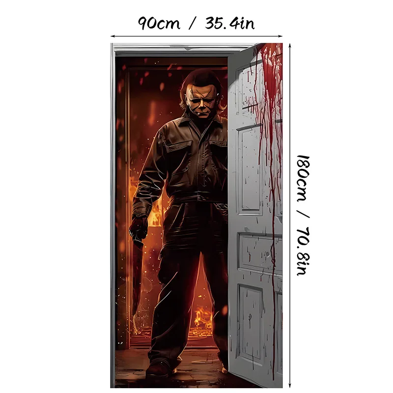 

Scary Halloween Door Cover Halloween Door Banner,Door Decor cover classic horror movie character horror-themed birthday parties