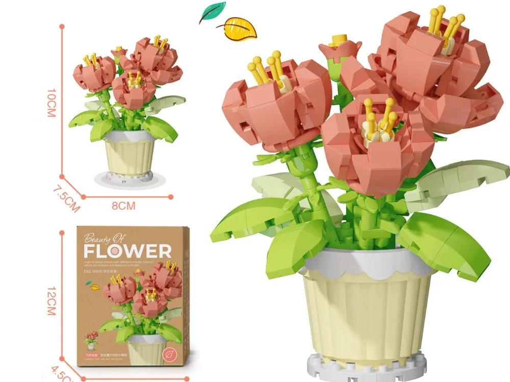 Building Block Flower Potted Plant Ornament Small Size Sunflower Rose Lily DIY Compatible with LEGO Building Block Toys for Girl 28