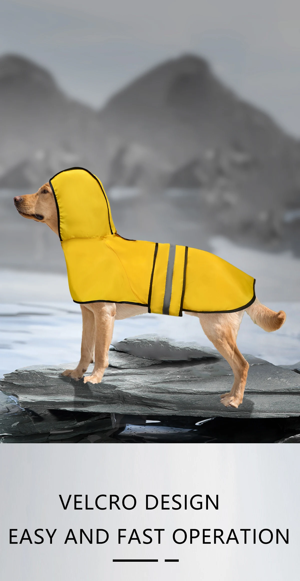 Wasserdichter Hunde-Regenmantel mit Kapuze, Reflektierender Streifen Leichter Hunde-Regenjacke, Verstellbarer Riemen Hunde-Regenponcho für Mittelgroße und Große Hunde – Detail 5