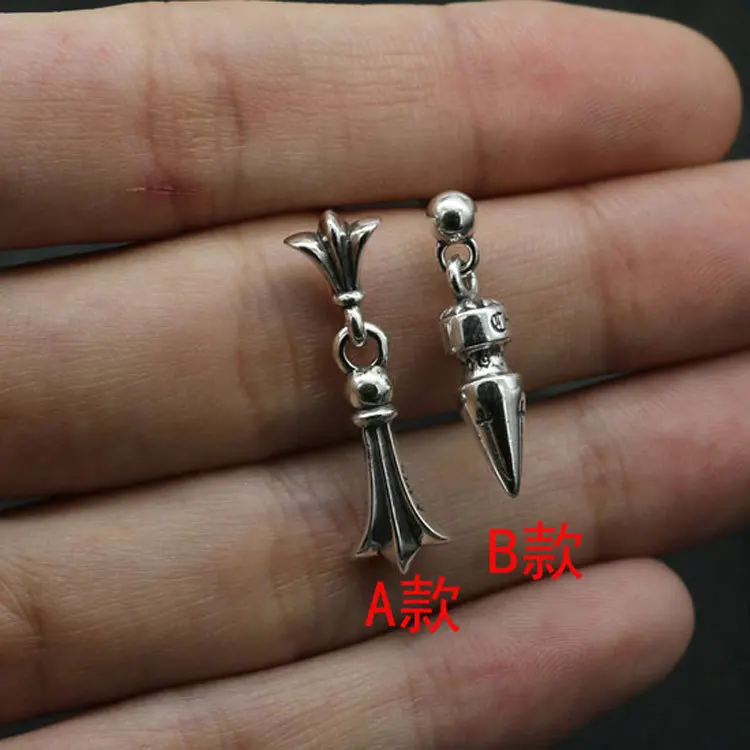 Pissy Handsome Sterling Silver Earrings for Female Personality Trendy Person All Silver Earrings for Male Punk Single Thai Silve