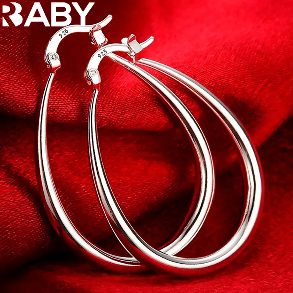 

100% 925 Sterling Silver 41MM Smooth Circle Big Hoop Earrings For Women Lady Fashion Charm High Quality Wedding Jewelry Gift