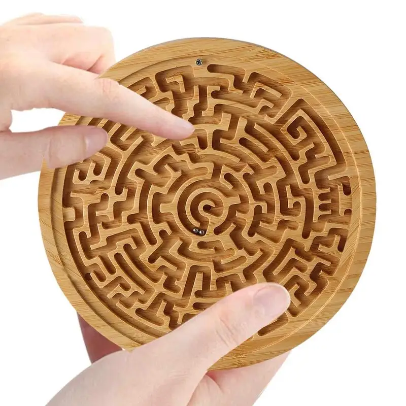 Round Maze Board game Wooden Labyrinth Puzzle Game Carefully Polished Educational Toys for Teenager Adult Toddler Children