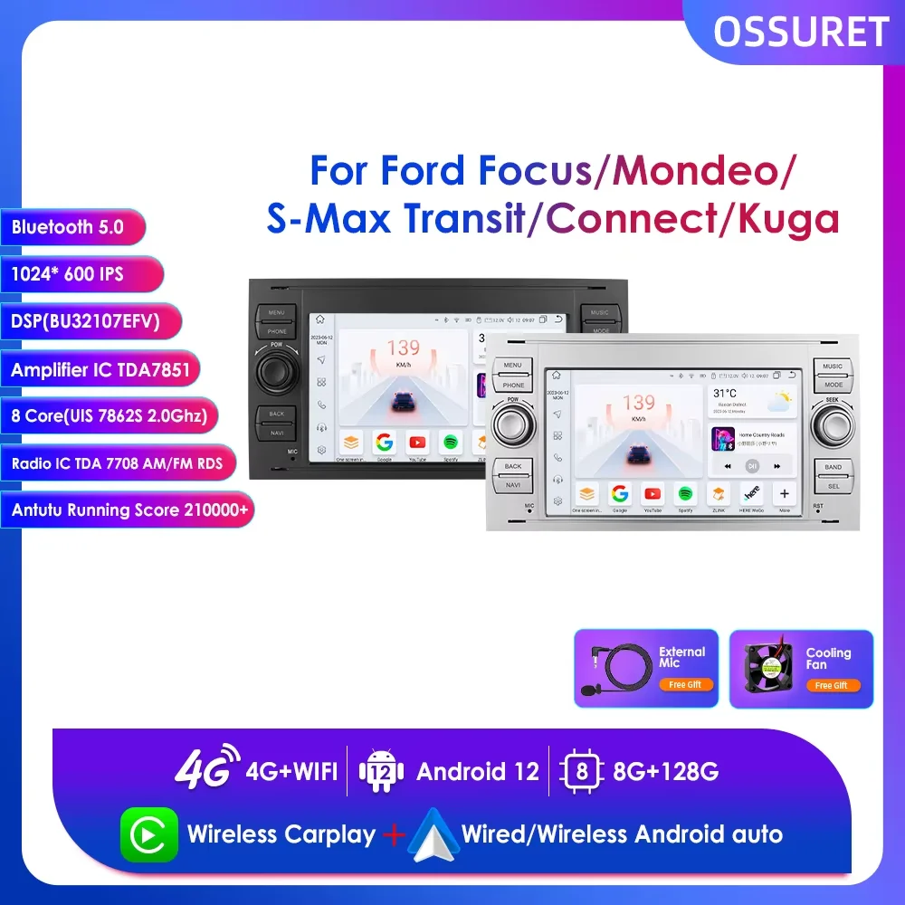 For Ford C-Max Connect Fusion Galaxy Mondeo S-Max Focus Fiesta Kuga Transit with GPS Navigation Car Stereo Multimedia Player