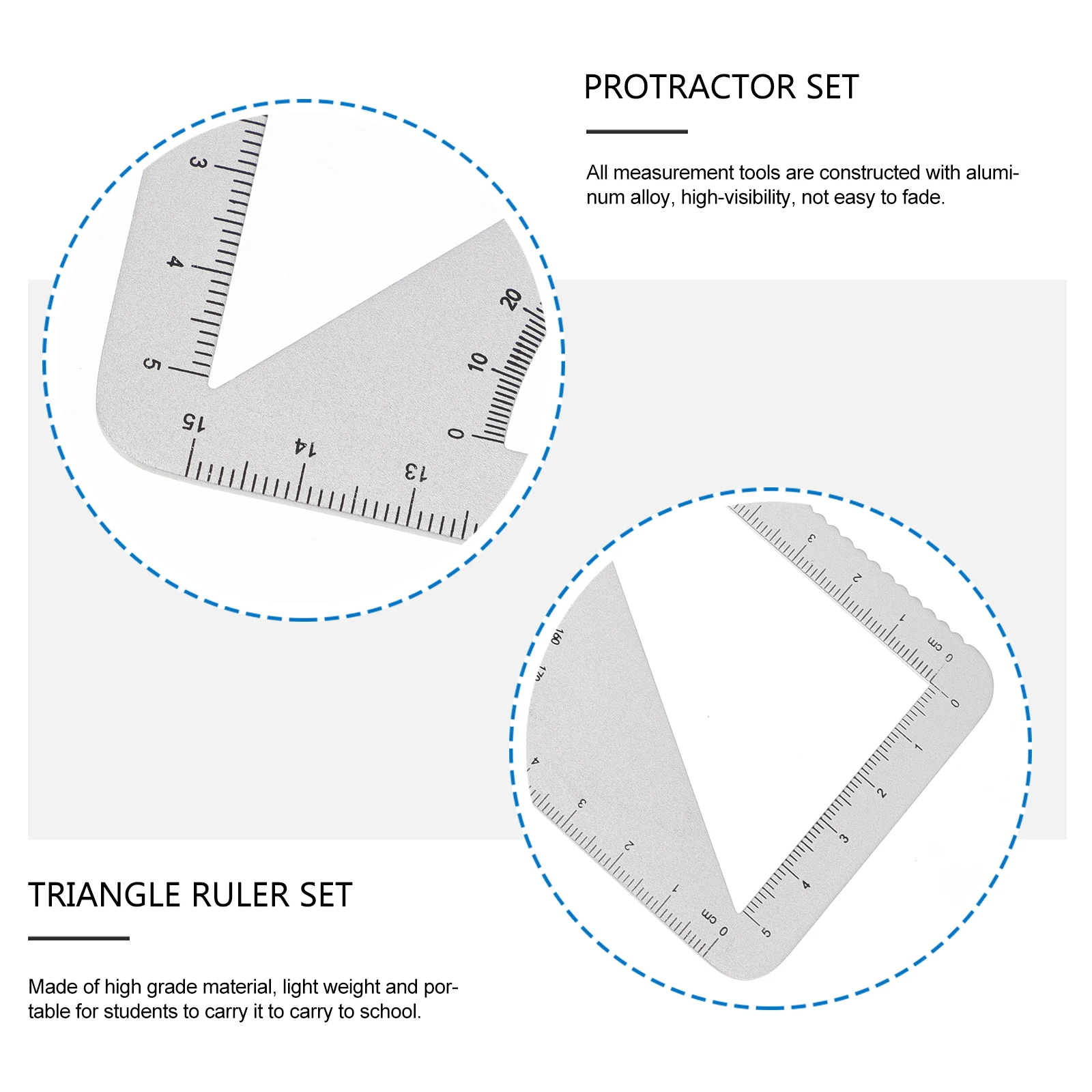

Aluminum Alloy Ruler Set Multi Purpose Metal Triangle Protractor Straightedge High Visibility Measurement Tools For