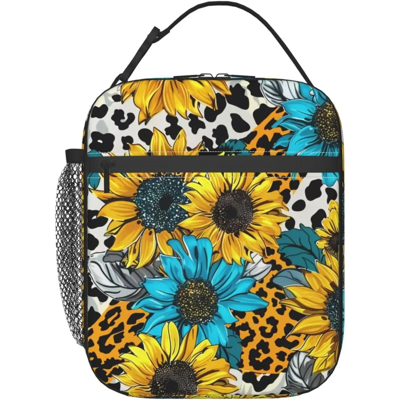 Reusable Sunflower Lunch Box for Kids Girls Boys Women Adult Insulated Floral Leopard Print Lunch Bag Polyester Cooler Flower
