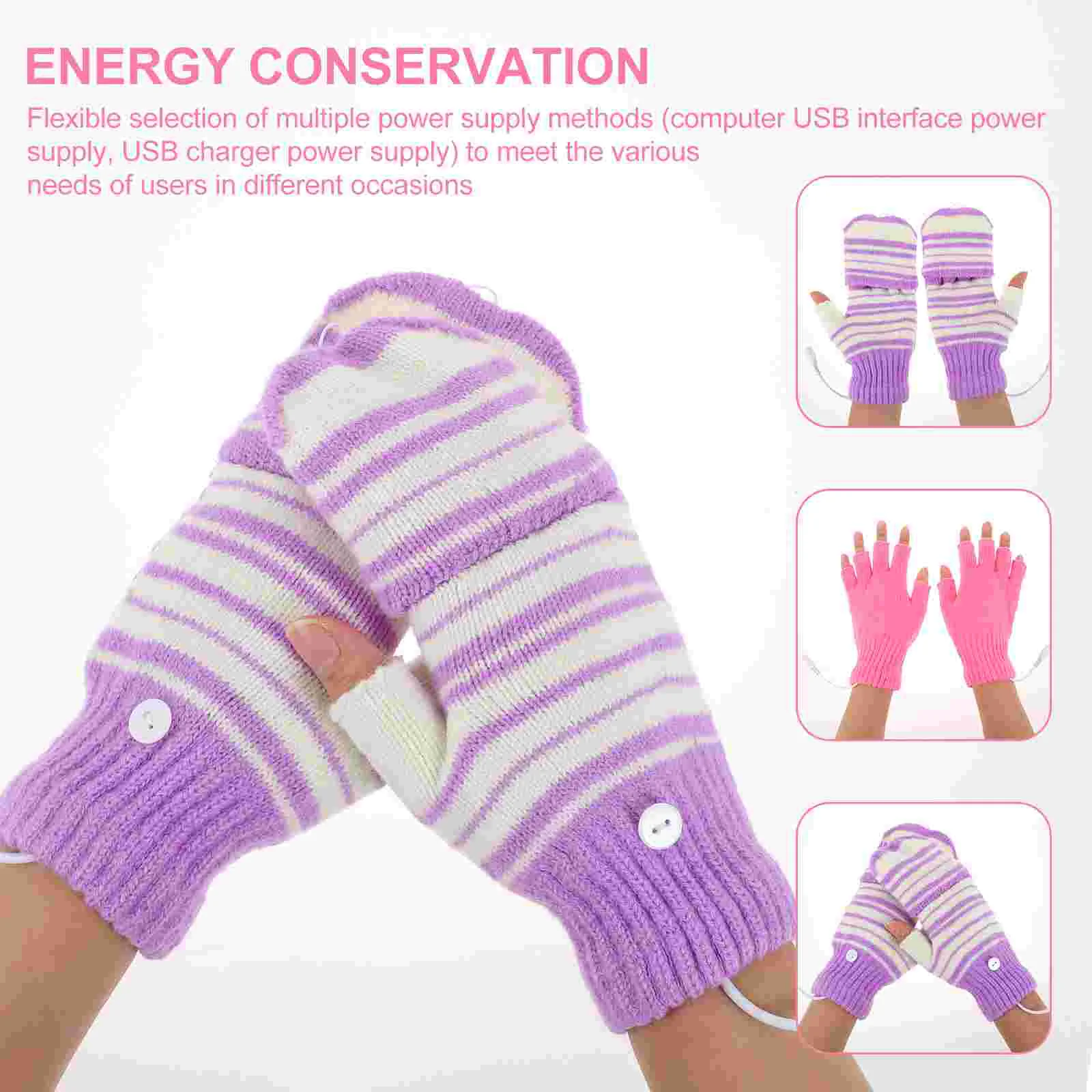 2 Pairs Winter Gloves Hands Warmer Wool Electric Mitten USB Heated Mitts Half Finger