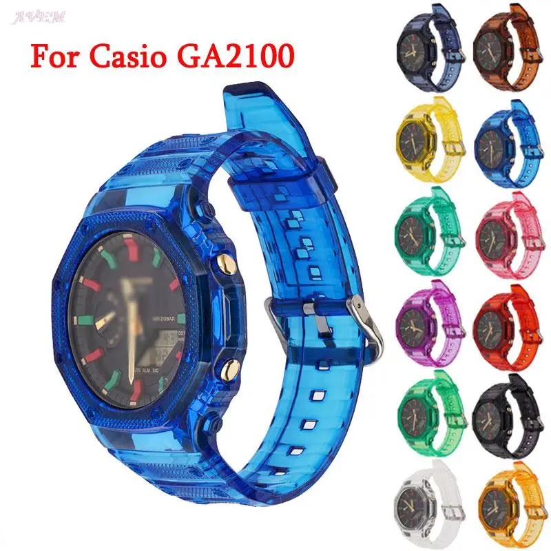 เรซินโปร่งใส + สําหรับ Casio G-SHOCK GA-2100 สร้อยข้อมือ 19 สี Rainbow BEZEL/เข็มขัด Watchband อุปกรณ์เสริม