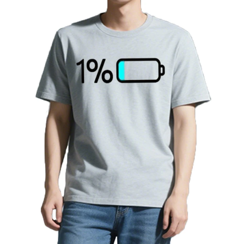 T-shirt humoristique à faible consommation d'énergie, avec batterie 1%-1%
