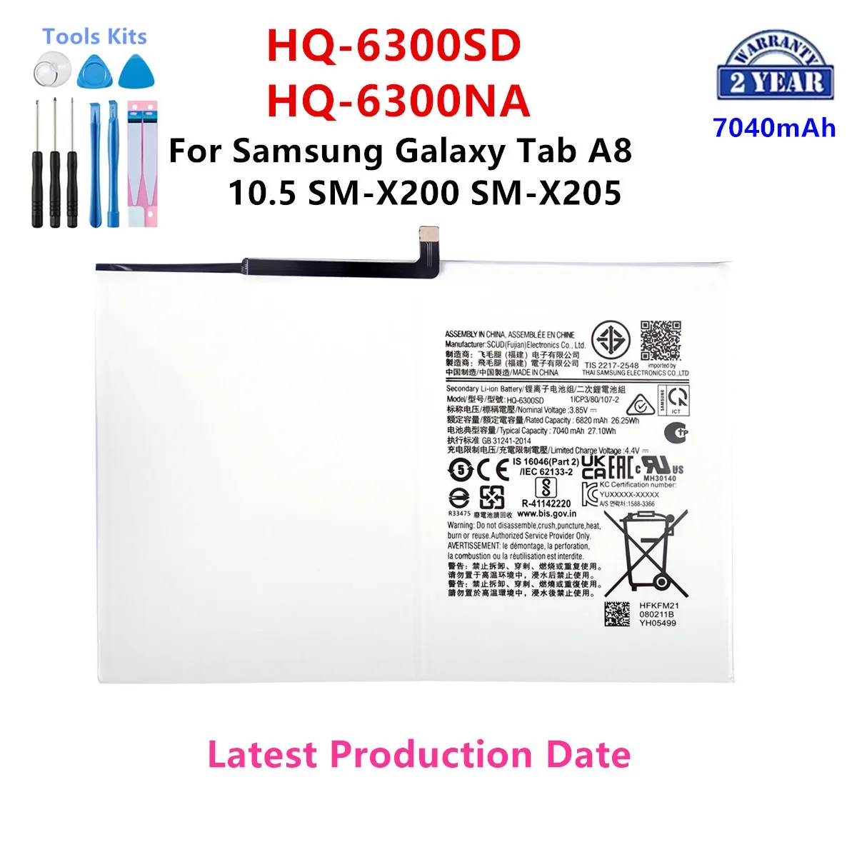 

Brand New HQ-6300SD/HQ-6300NA 7040mAh Replacement Battery For Samsung Galaxy Tab A8 10.5 SM-X200 SM-X205 Tablet batteria+Tools