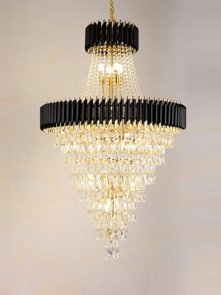 Imagem -02 - Cristal Preto Dourado Led Lustre Lâmpadas Penduradas Suspensão Lustre Lâmpada Luminária para Foyer Escada Moda 2023 k9