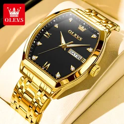 OLEVS Men's Watches Luxury Tonneau Original Top Brand Quartz Watch for Men Waterproof Luminous Week Date Male Wristwatch