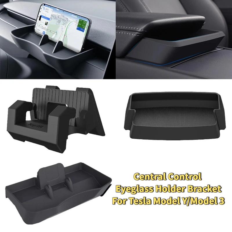 

For Tesla Model Y Juniper/Model 3 Central Control Glasses Case Dashboard Silicone Bracket Armrest Box Glasses Pocket Accessories