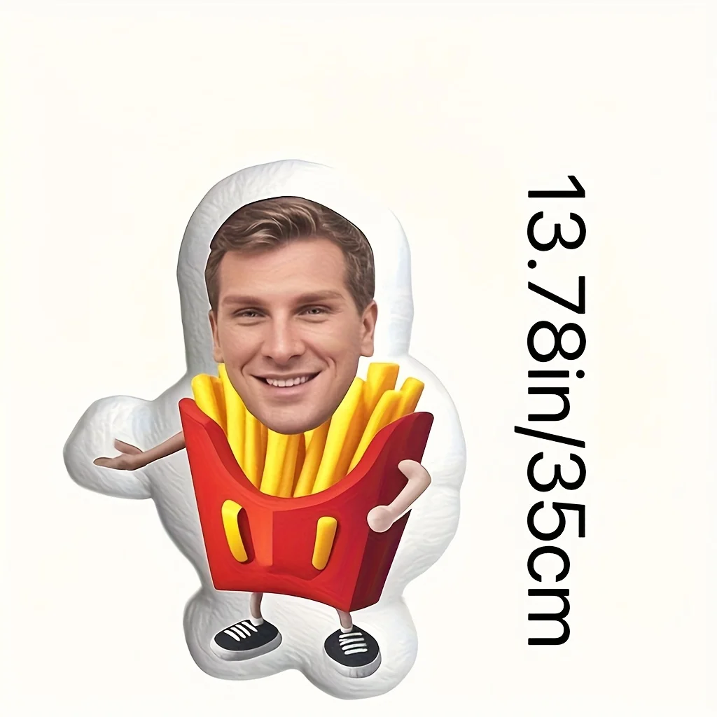 A Customizable Cute Fries Avatar Pillow, Suitable for Living Rooms, Sofas, And Beds - a Multifunctional Decorative Photo Cushion