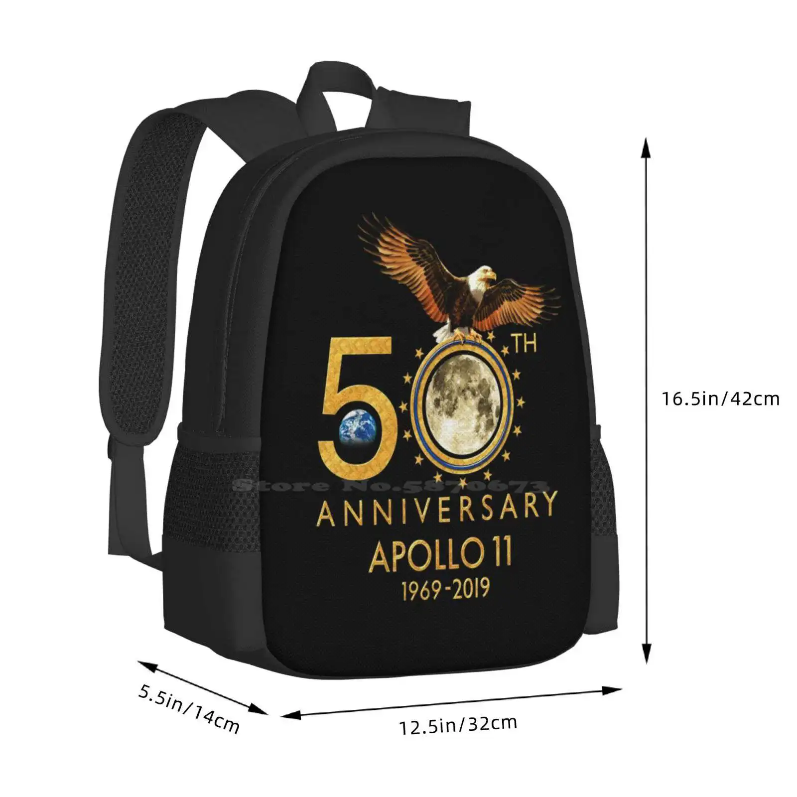 Mochila escolar de gran capacidad para ordenador portátil, bolsas para el 50 ° aniversario, Apollo 11 Moon Landing, 1969-2019, 1969