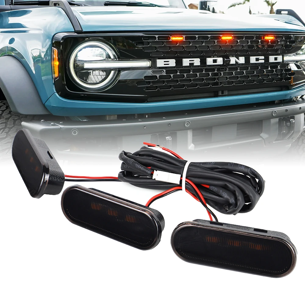 3 pcs Front Grill Lights for Ford Bronco 2021-2024 2-door and 4-door Badlands Wildtrak Everglades