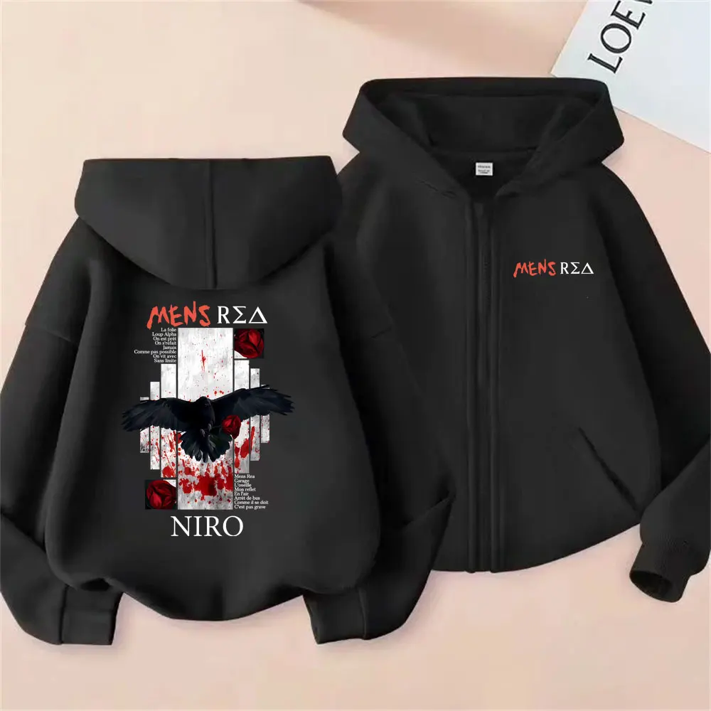 

Rapper Niro Mens Rea Album Graphic Zipper Hoodie OX7 Hoodies Men Women Hip Hop Fashion Pop Music Zip Up Jacket Male Streetwear