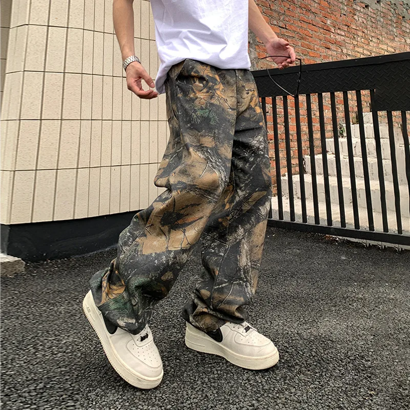 WTHT Vintage Herren Unregelmäßige Graffiti Gerade Denim Hosen Mode Amerikanischen Stil Hohe Taille Jeans Männlich 2025, Sommer 2A0678
