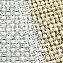 1 Yard Clear Faux Pearl Rhinestone Crystal Mesh Sew On Trims Wedding Dress Costume Applique Jewelry Making