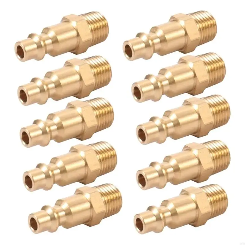 

B46D 10 Pcs 1/4inch NPT Male Brass Plug Connector Air Hose Quick-Connect Adapter Air Coupler and Plug Easy to Use