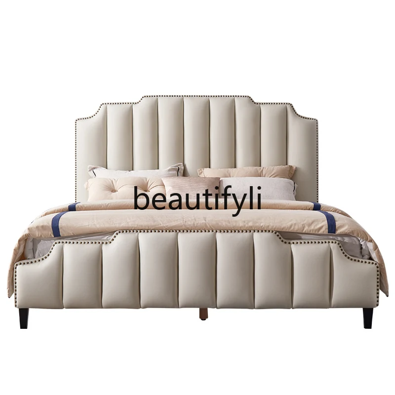 

Leather bed double Italian light luxury American double high box bed marriage master bedroom marriage bed