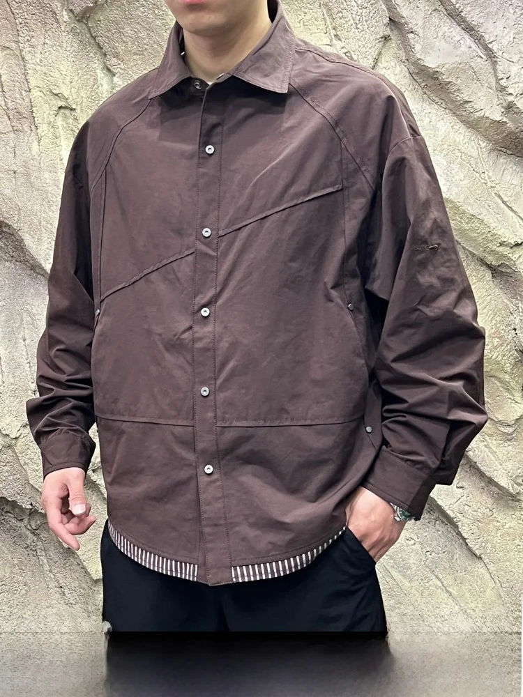 

Мужская рубашка-куртка Advanced Feel 3D с индивидуальным кроем и отложным воротником, свободная, в американском стиле, модный бренд, верхняя одежда, весна 2026, стандартный крой, длинный рукав