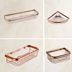 Polished Rose Gold Brass Wall Mounted Bathroom Shower Shelf Storage Basket Bathroom Accessory mzh124