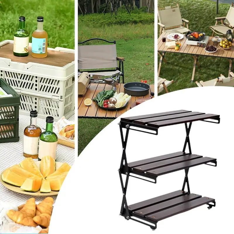 Folding Storage Rack 3 Layers Stainless Steel Storage Rack For Camping Foldable Portable Multifunctional Display Shelves Rack