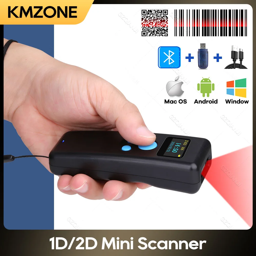 M8 Mini Barcode Scanner Bluetooth Portable QR Code Reader 1D 2D PDF417 2.4G Wireless Scanner For Supermarket Express Delivery