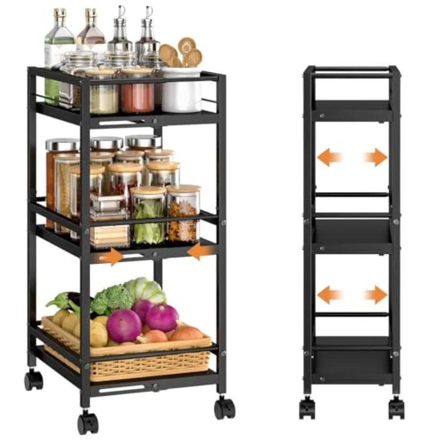 

Expandale Slim Stora Cart for Small Space 3-Tier Metal Rolling Kitcen Cart Adjustale Narrow Laundry Cart Small Seing Ut wit Wee