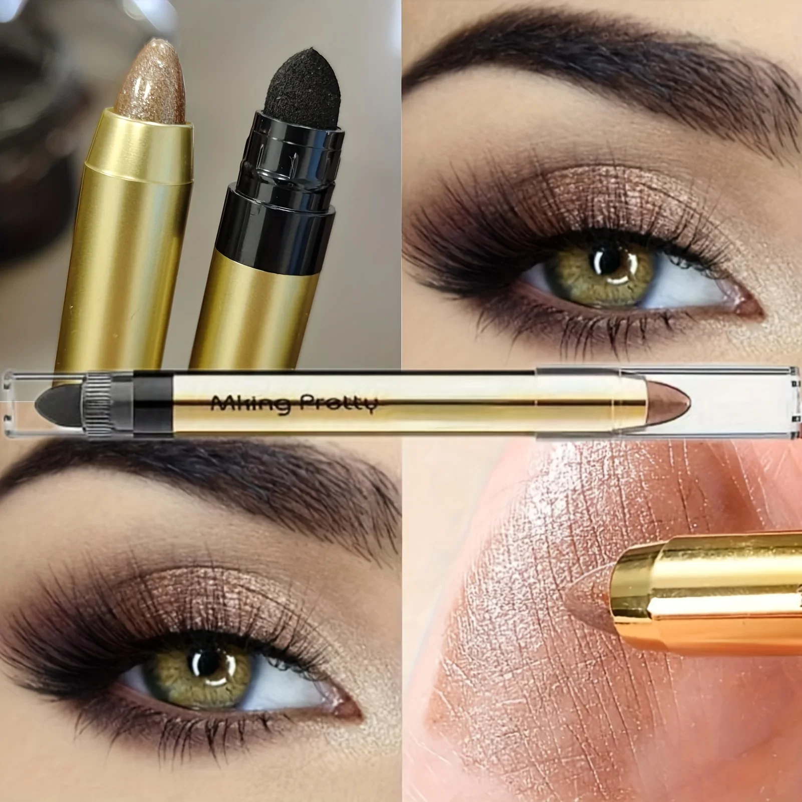 モノクロ長持ち双頭アイシャドウスティック高着色シマーグリッターとマットニュートラルブラウンアイシャドウペンシル