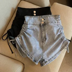 MEXZT Streetwear Shirring pantaloncini di Jeans donna Y2K Harajuku pantaloncini di Jeans neri a vita alta estate pantaloni corti Sexy coreani nuovi