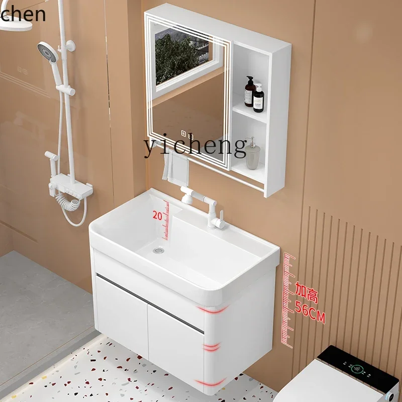 ZMLSpace الألومنيوم العسل الألومنيوم السيراميك حوض وحدة صغيرة خاصة خزانة حمام مزيج مغسلة بيضاء #4